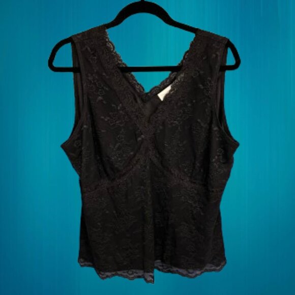 Worthington Tops - NWT Worthington Stretch Camisole - Sleevless V-Neck Black Lace 2X